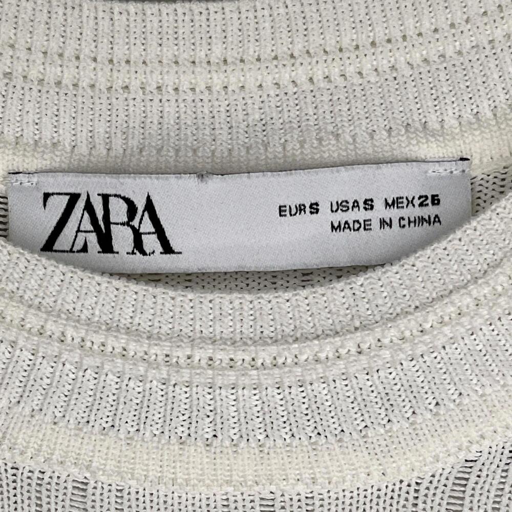Zara Dress White Crochet Knit Bodycon Mini Scoop Neck Lined Size Small - Picture 2 of 7